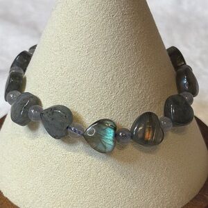 Genuine Flashy Labradorite & Rainbow Moonstone Gemstone Heart Bracelet